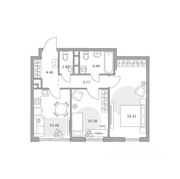2-комн. квартира, 51,54 м², в ЖК «Нижегородская от Гранель»