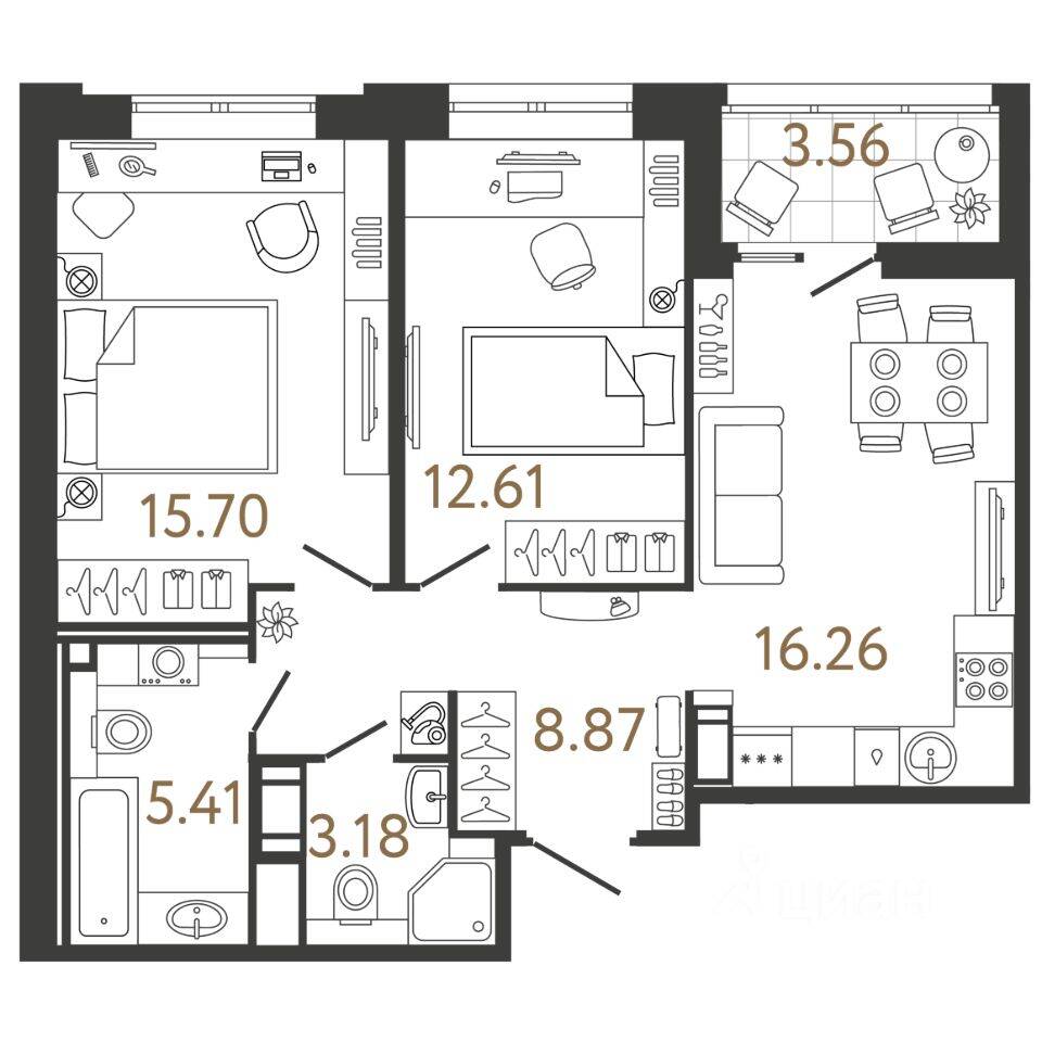2-комн. квартира, 62,03 м², в ЖК Ультра Сити 3.0