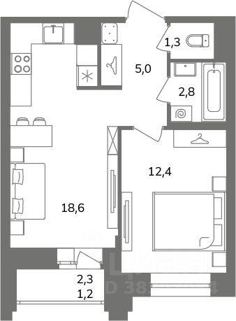 1-комн. квартира, 41,2 м², в ЖК Антверпен