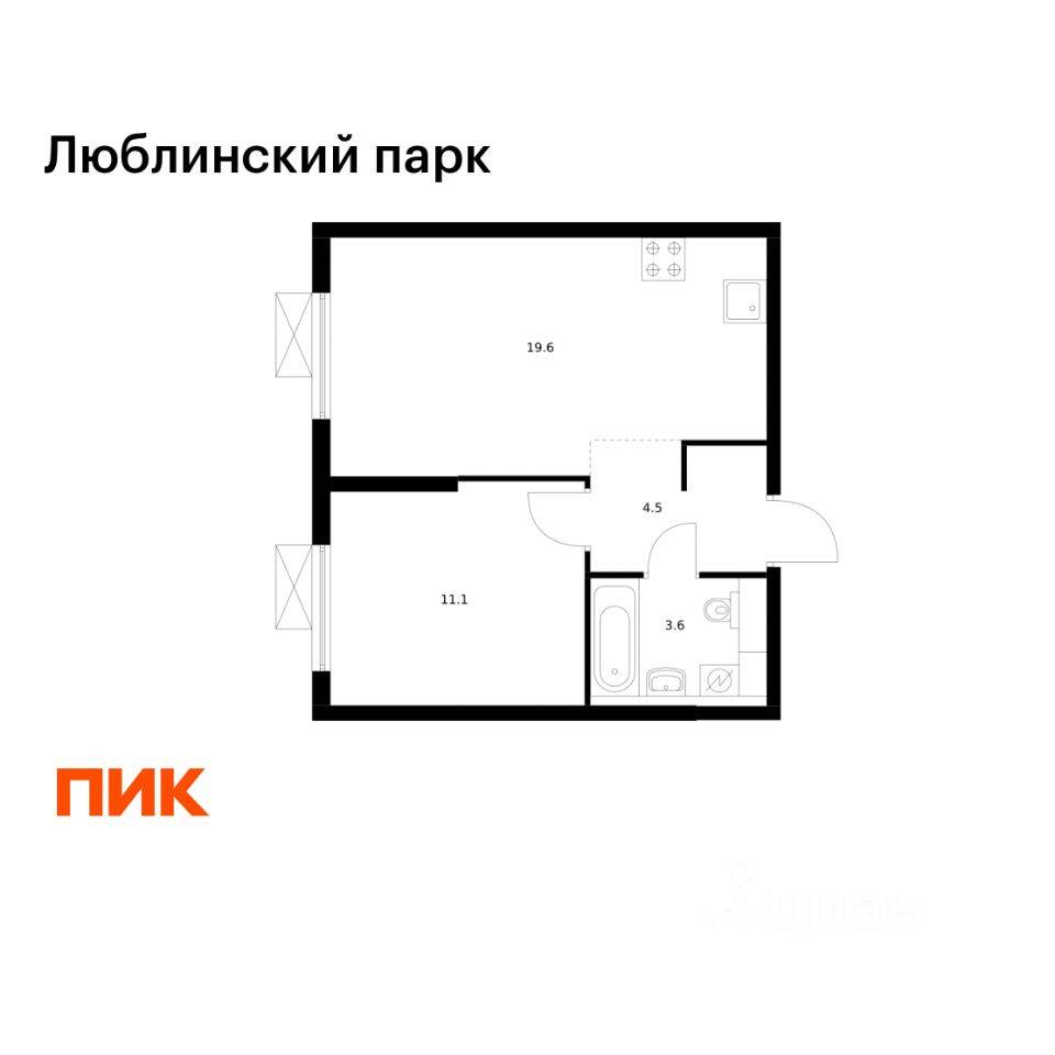 1-комн. квартира, 38,8 м², в ЖК «Люблинский парк»