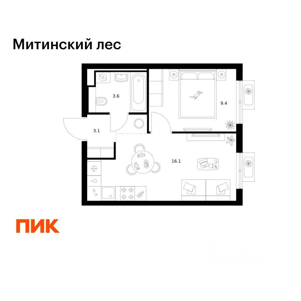 1-комн. квартира, 32,2 м², в ЖК Митинский лес
