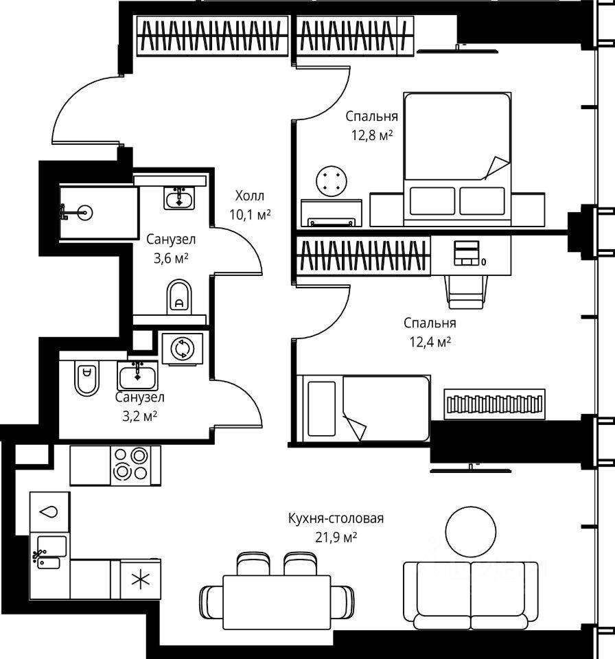 2-комн. квартира, 64 м², в ЖК Veer