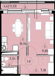 1-комн. квартира, 34,64 м², в ЖК Марусино-6