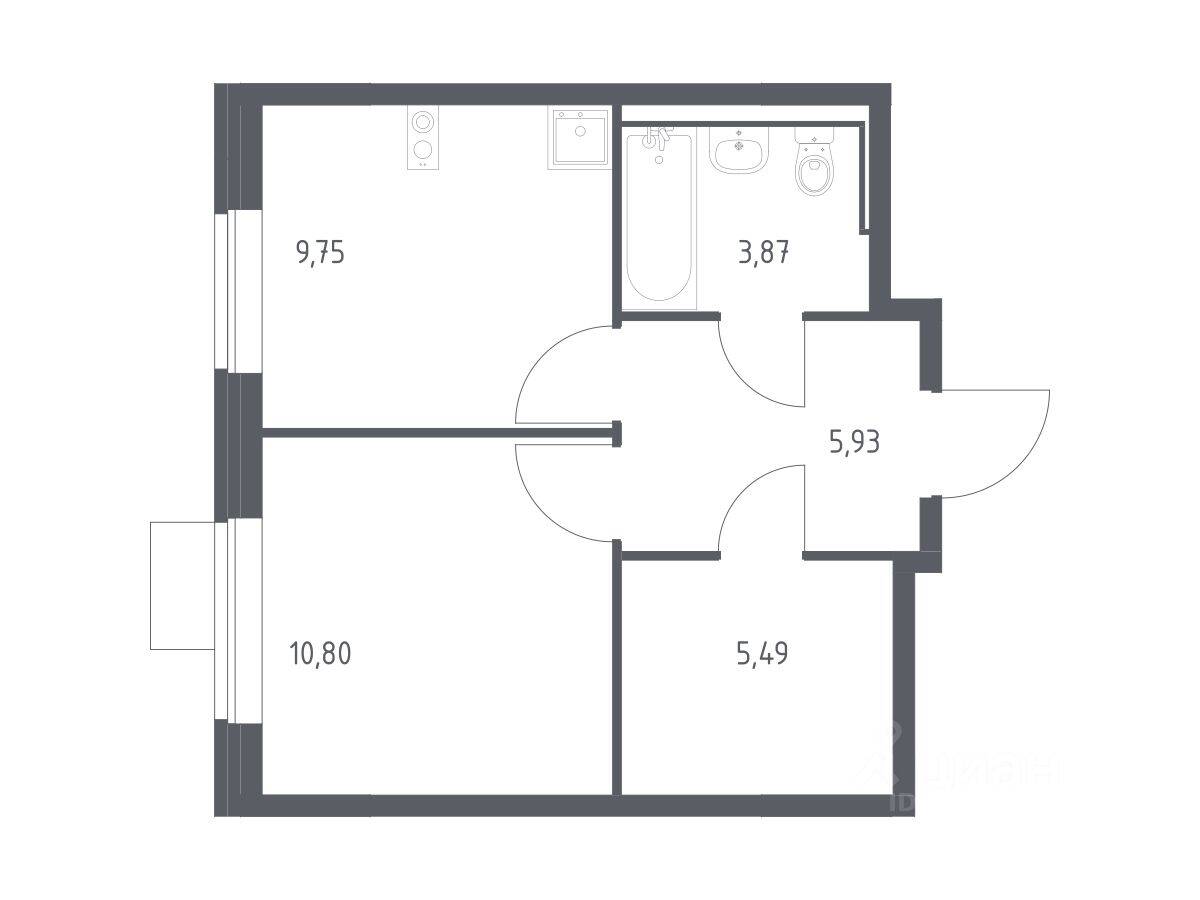 1-комн. квартира, 35,84 м², в ЖК Молжаниново
