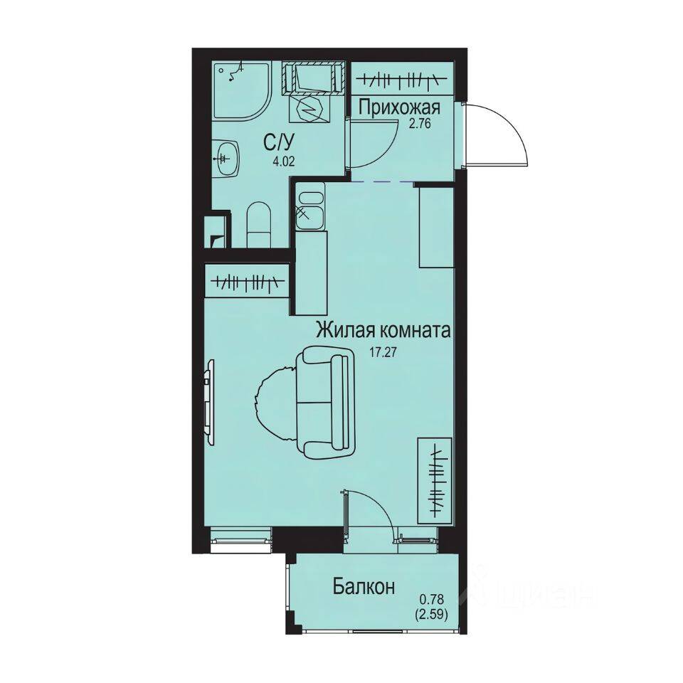 Квартира-студия, 24,83 м², в ЖК ID Kudrovo II