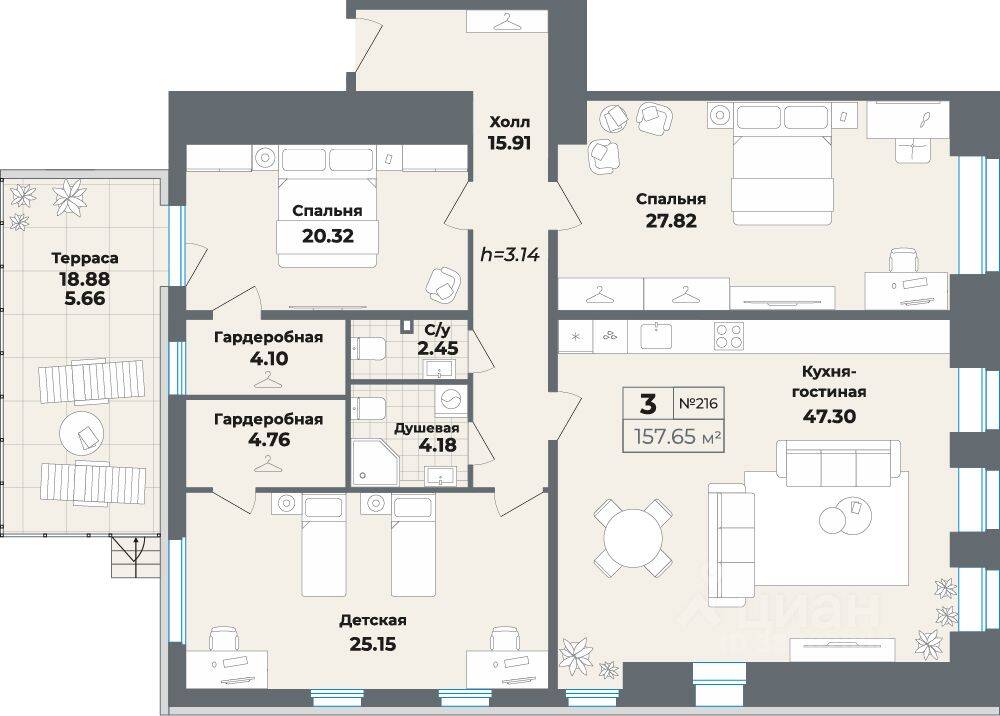 Квартира-студия, 28,82 м², в Апарт-комплекс Лиговский, 127