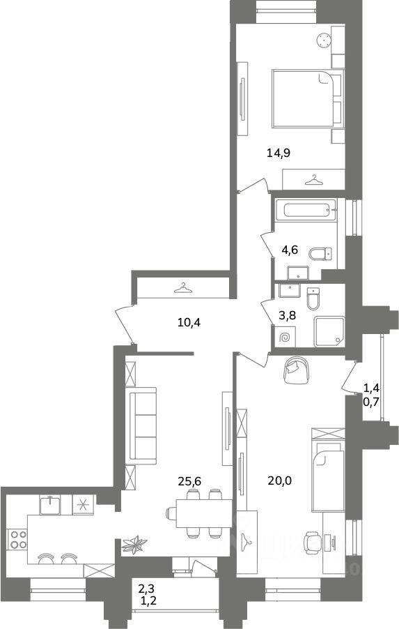 2-комн. квартира, 79,3 м², в ЖК Антверпен