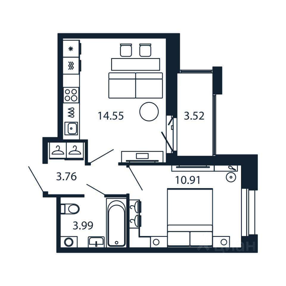 1-комн. квартира, 32,9 м², в ЖК Полис Новоселье