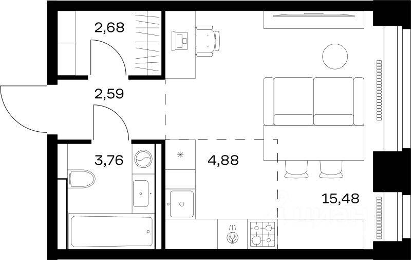 Квартира-студия, 29,39 м², в ЖК Nova