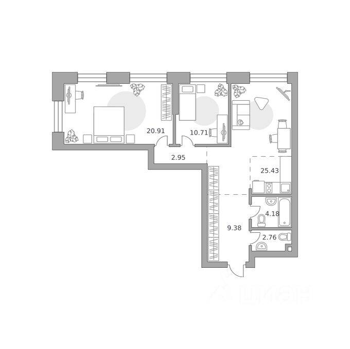 2-комн. квартира, 76,32 м², в МФК «Павелецкая от Гранель»