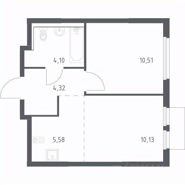 1-комн. квартира, 34,64 м², в ЖК «Пригород Лесное»