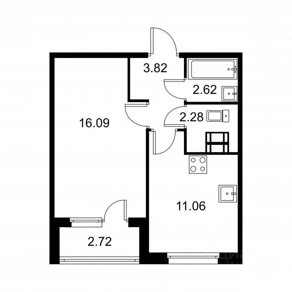 1-комн. квартира, 37,23 м², в ЖК Квартал Заречье