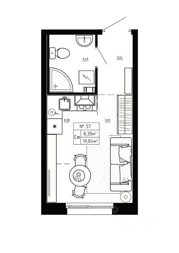Квартира-студия, 19,84 м², в Малоэтажный ЖК Аннино Сити