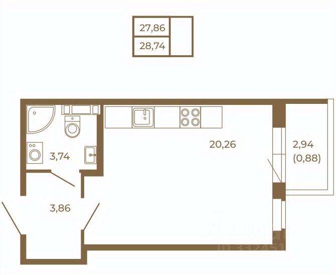 Квартира-студия, 28,74 м², в Малоэтажный ЖК Новая история