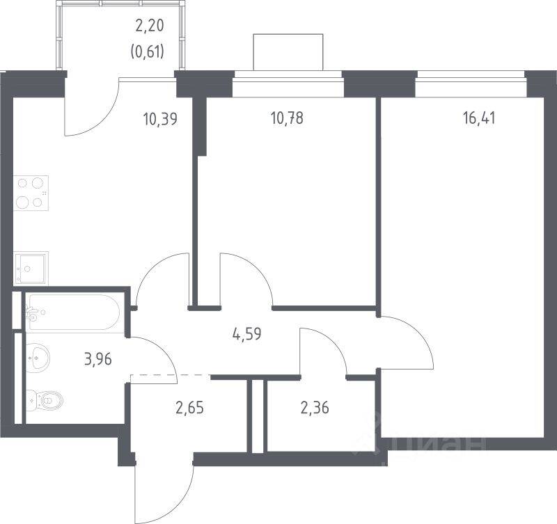 2-комн. квартира, 51,75 м², в ЖК Богдановский Лес