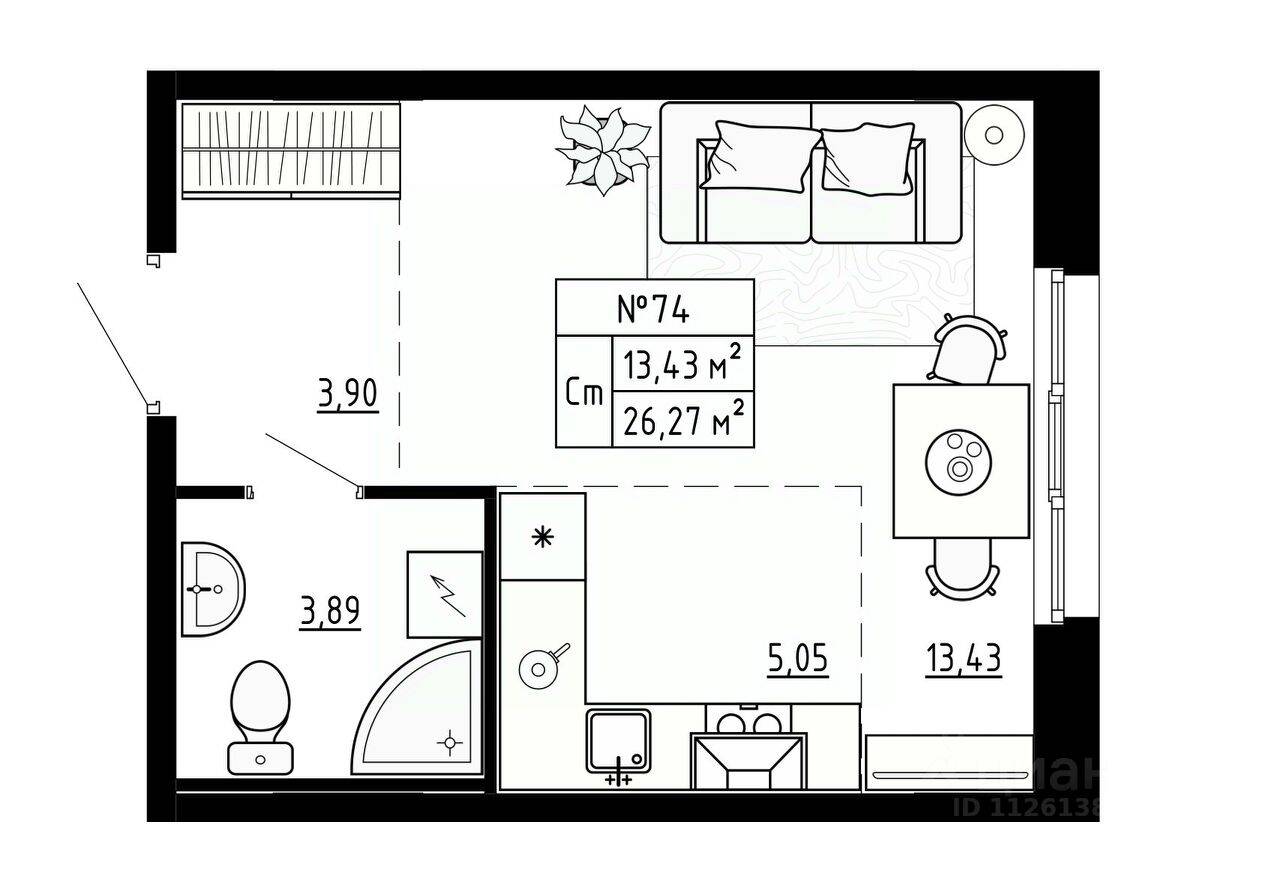Квартира-студия, 26,5 м², в Малоэтажный ЖК Аннино Сити