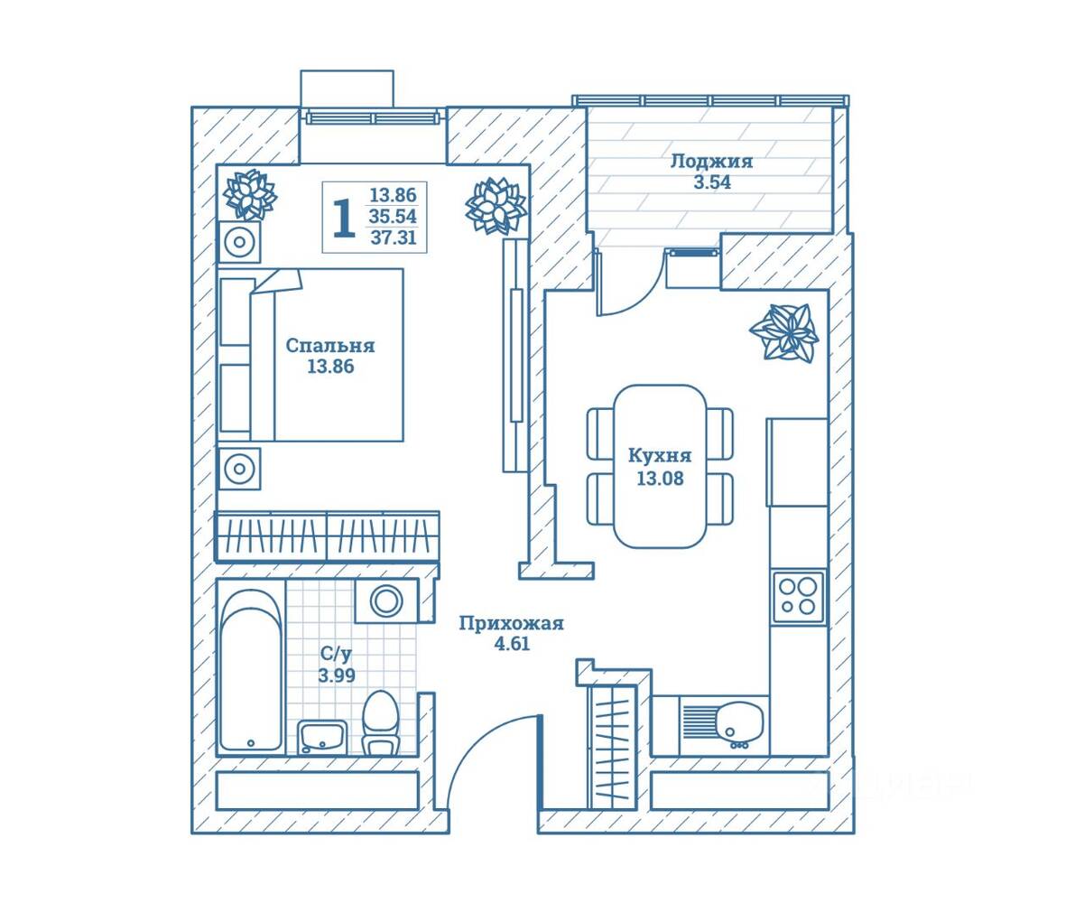 1-комн. квартира, 37,9 м², в ЖК Новоград Монино