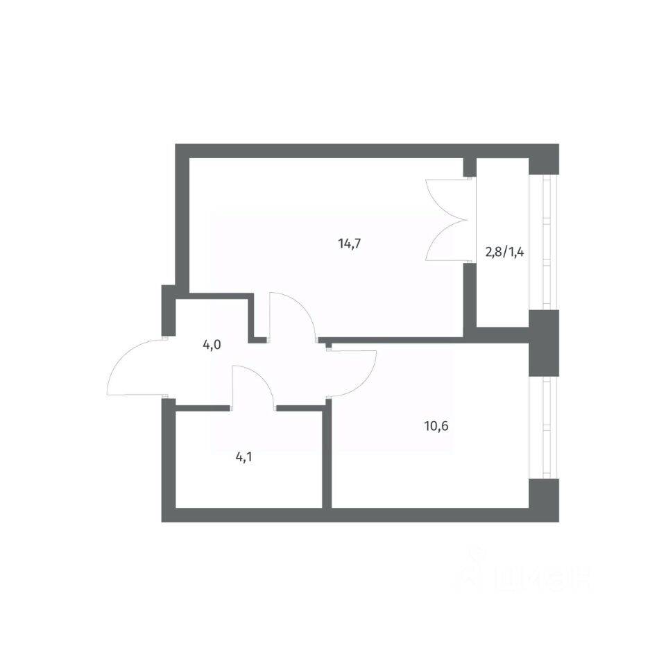 Планировка 1 комнатной квартиры, 34.76 м², в «NEWПИТЕР»