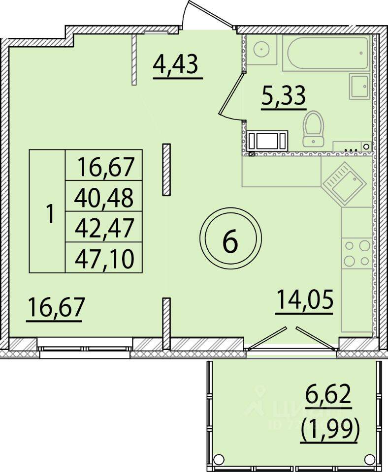 1-комн. квартира, 40,48 м², в Малоэтажный ЖК Образцовый квартал 15