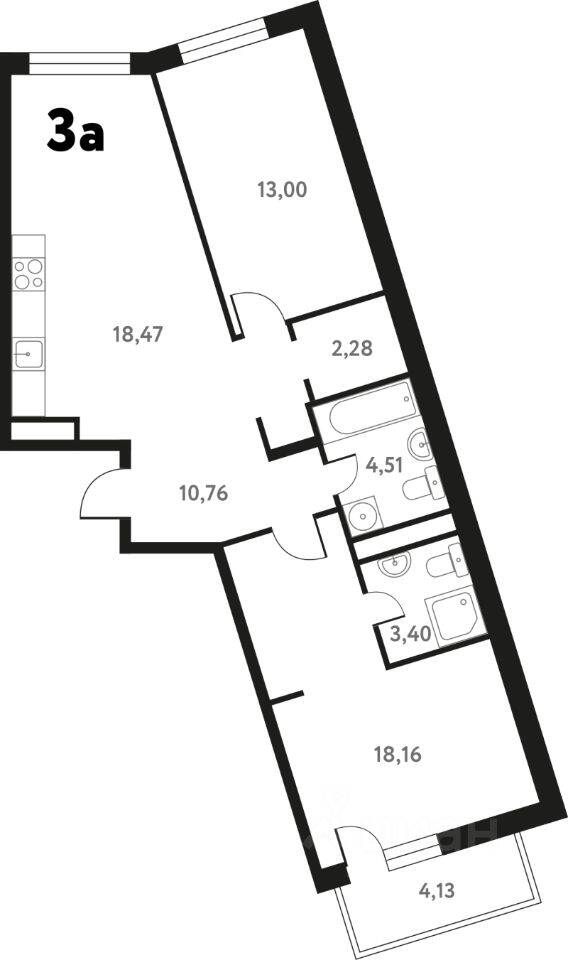 3-комн. квартира, 72,52 м², в ЖК Южное Пушкино