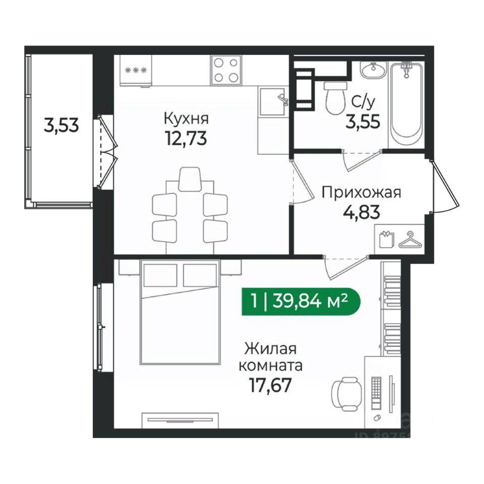 1-комн. квартира, 39,84 м², в ЖК Sertolovo Park