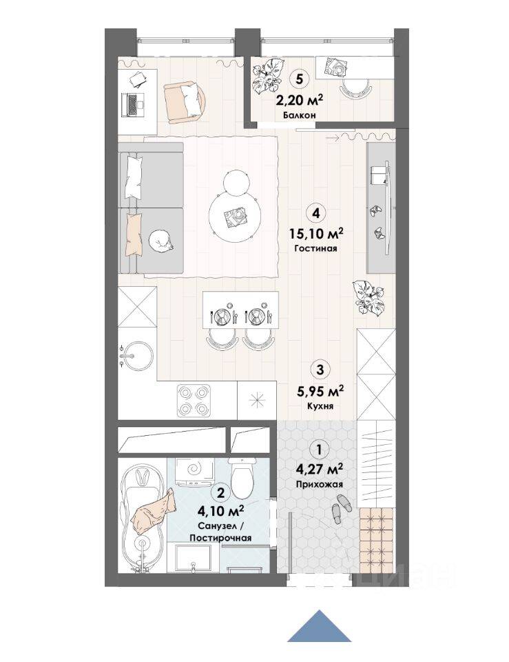 Квартира-студия, 31,62 м², в ЖК «Триумф» (Пушкино)