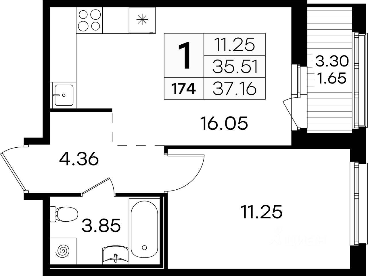 1-комн. квартира, 37 м², в ЖК GloraX Парголово