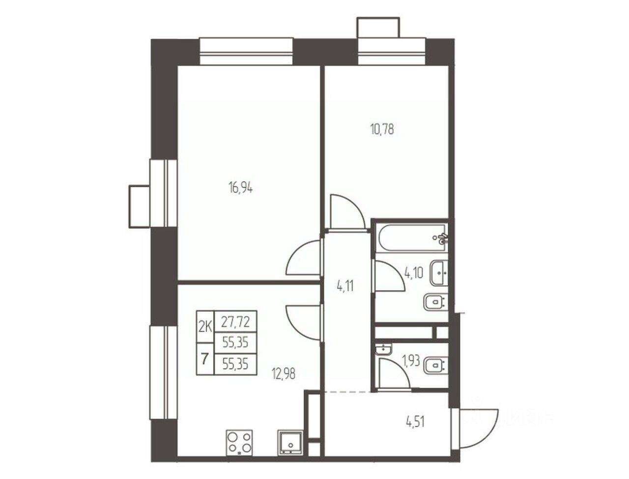 2-комн. квартира, 55,4 м², в ЖК Новая Ивантеевка