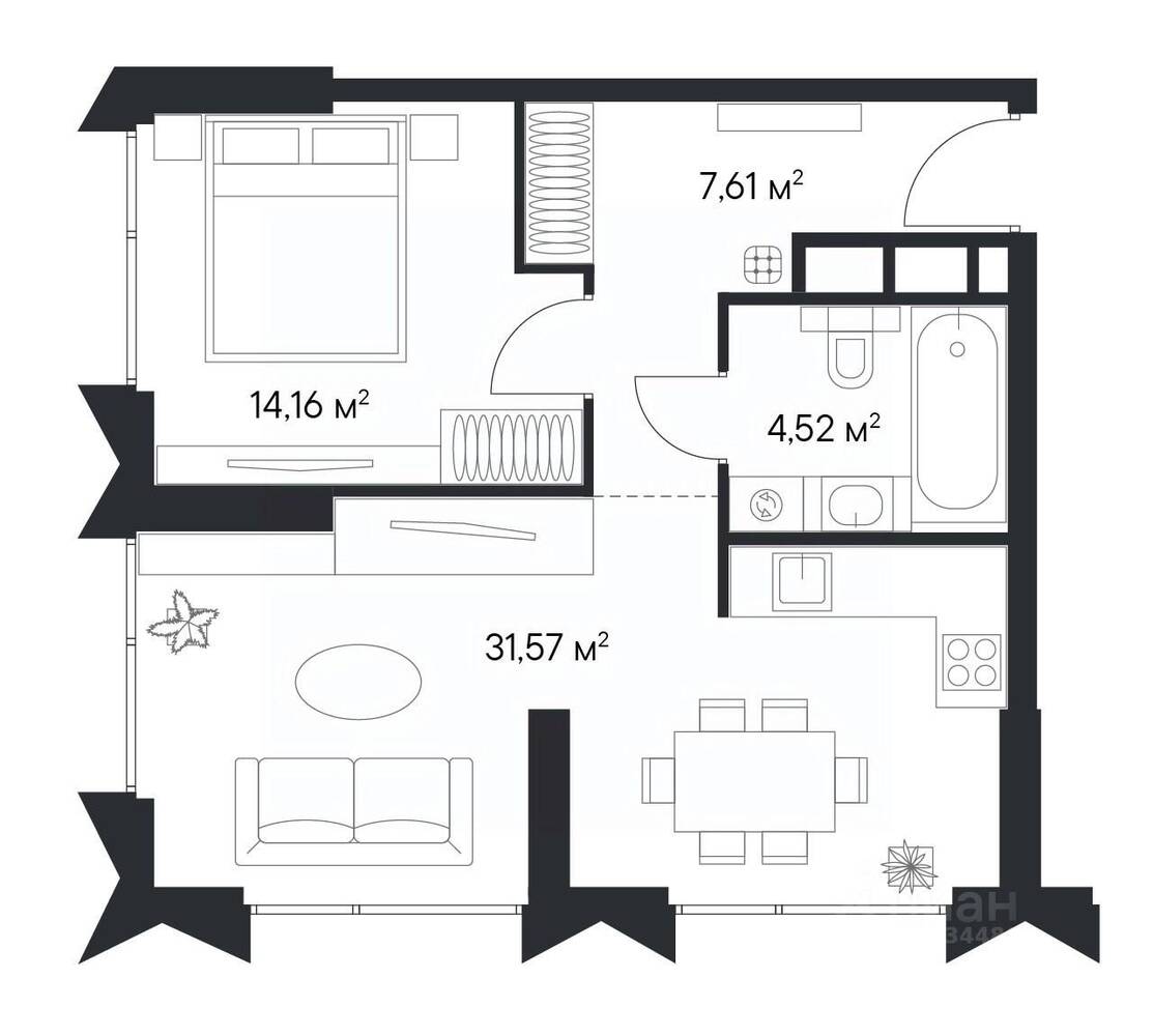 1-комн. квартира, 58,2 м², в ЖК 1-й Нагатинский