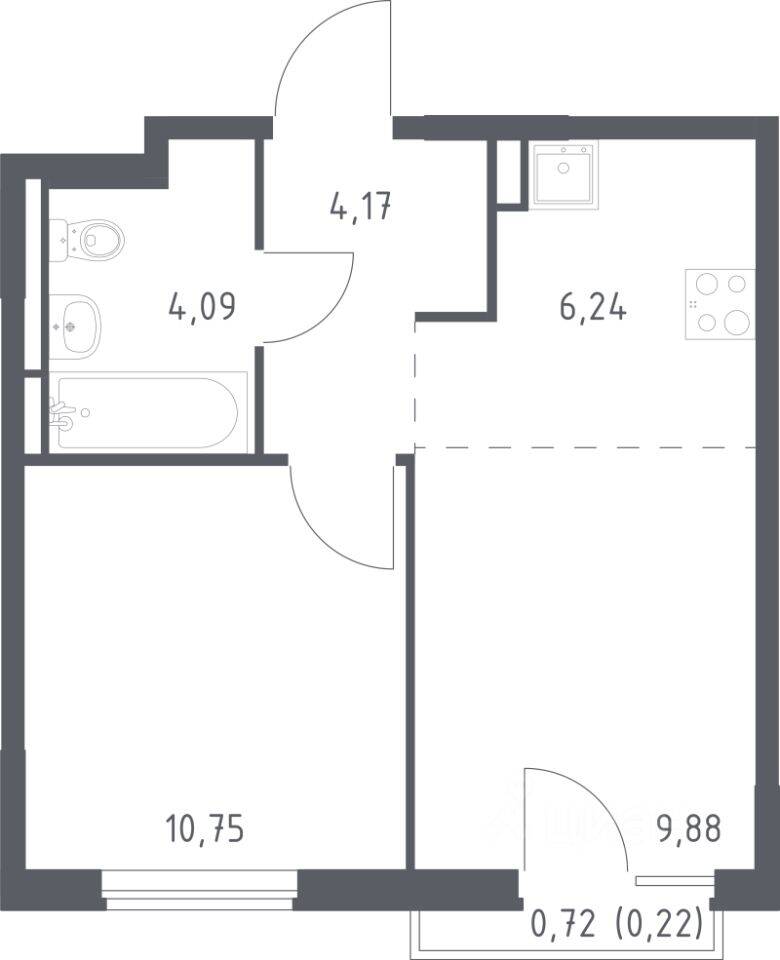 1-комн. квартира, 35,35 м², в ЖК Мытищи Парк