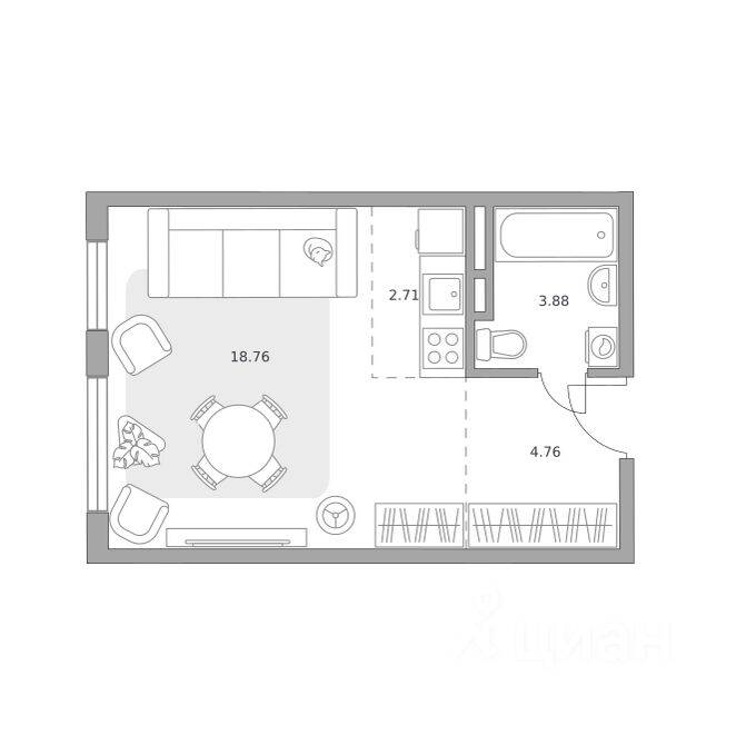 Квартира-студия, 30,11 м², в ЖК Аникеевский
