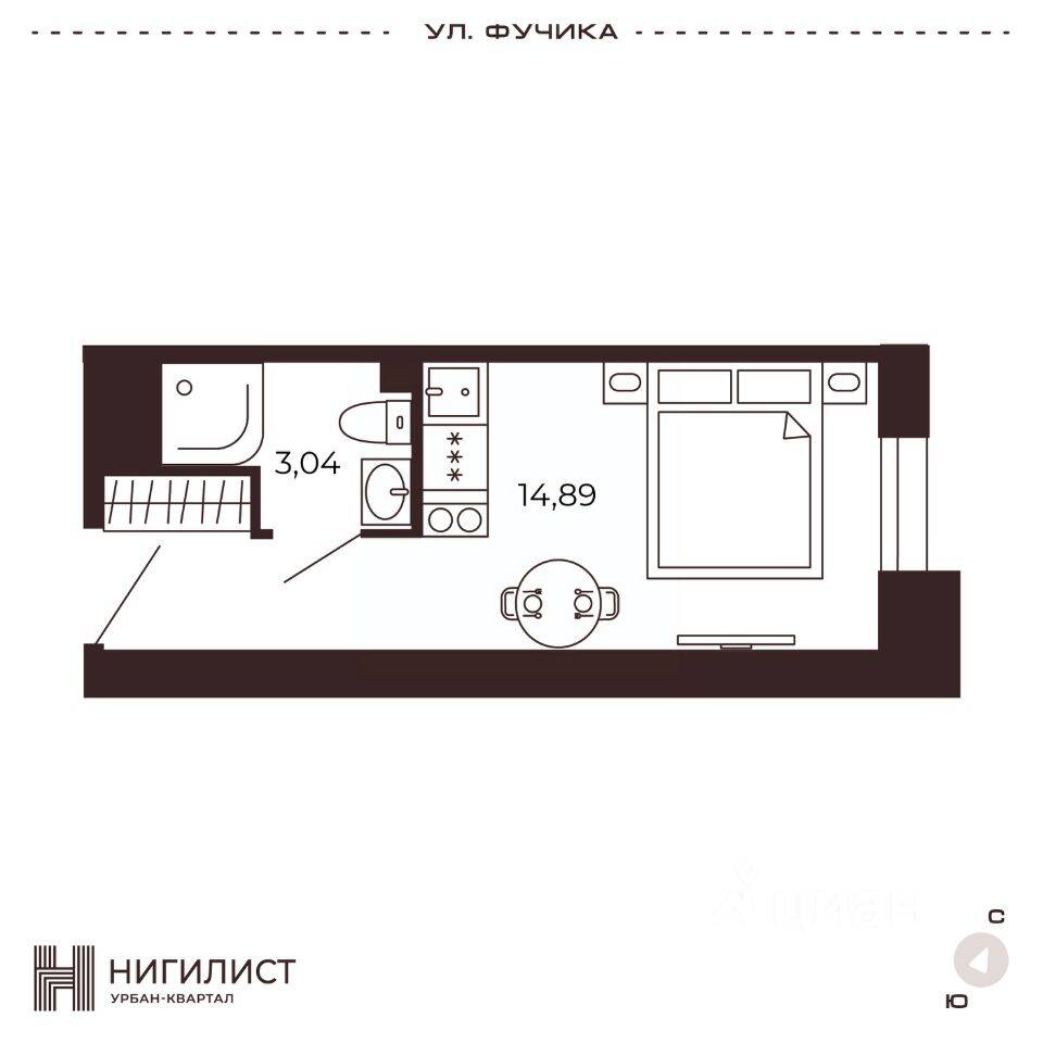 1-комн. квартира, 19,08 м², в МФК Нигилист (Concept)