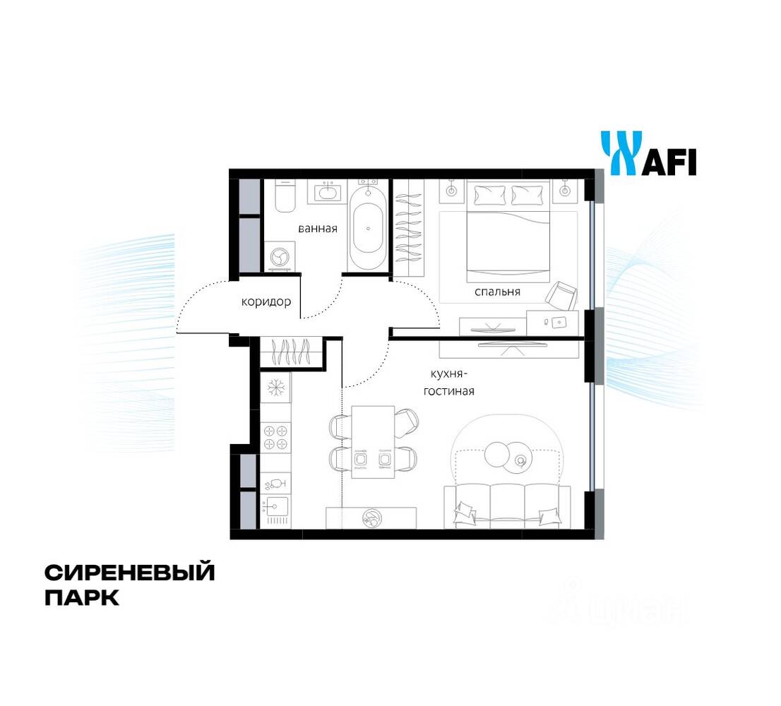 2-комн. квартира, 41,5 м², в МФК «Сиреневый парк»