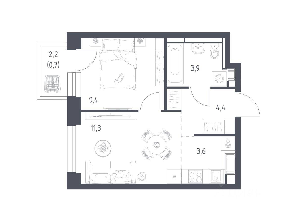 1-комн. квартира, 32,9 м², в ЖК Мытищи Парк