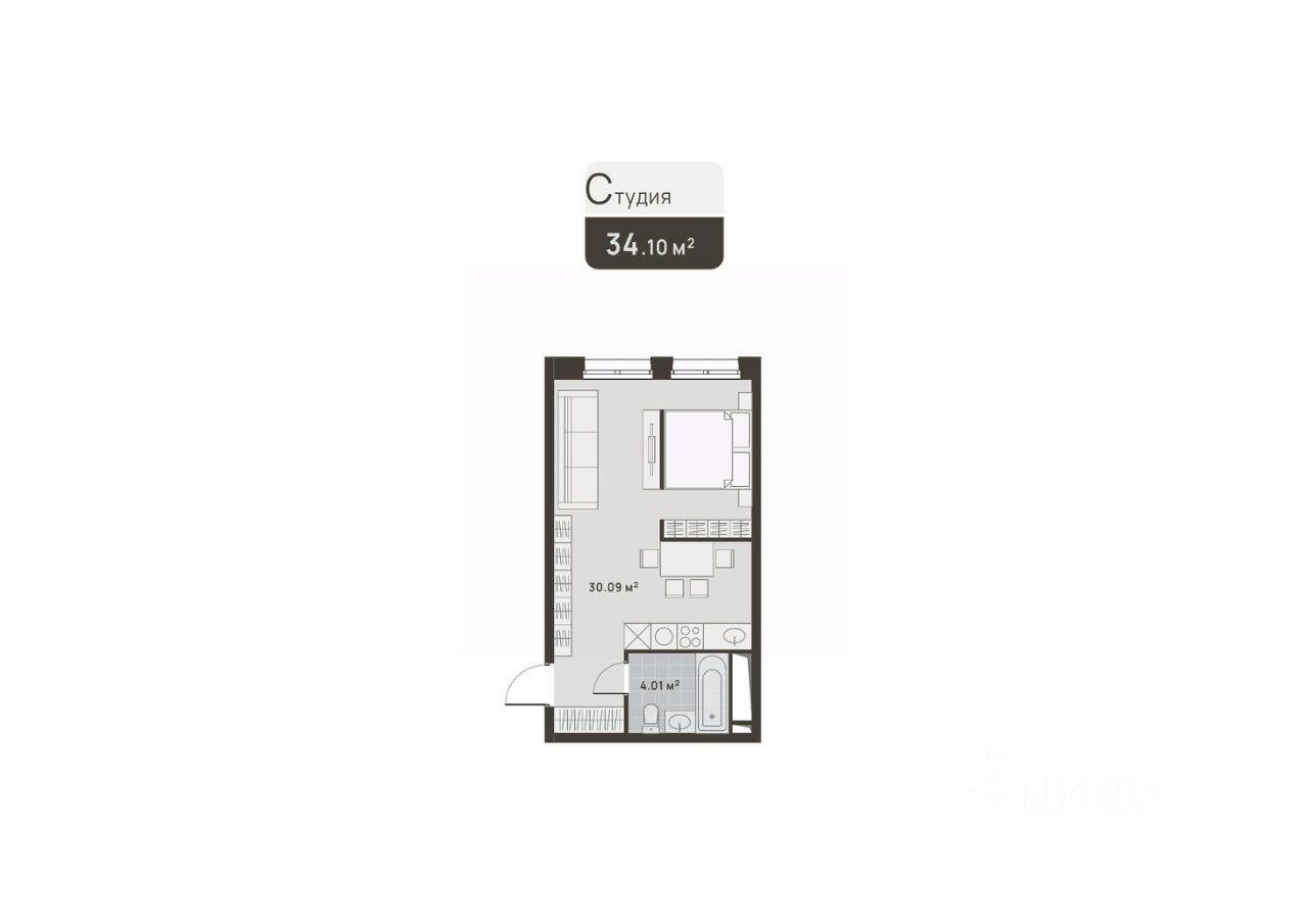 1-комн. квартира, 34,1 м², в ЖК «Дюна»