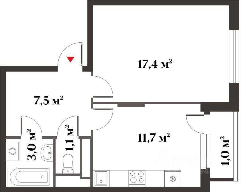 1-комн. квартира, 40,7 м², в ЖК Миниполис «Восемь кленов»
