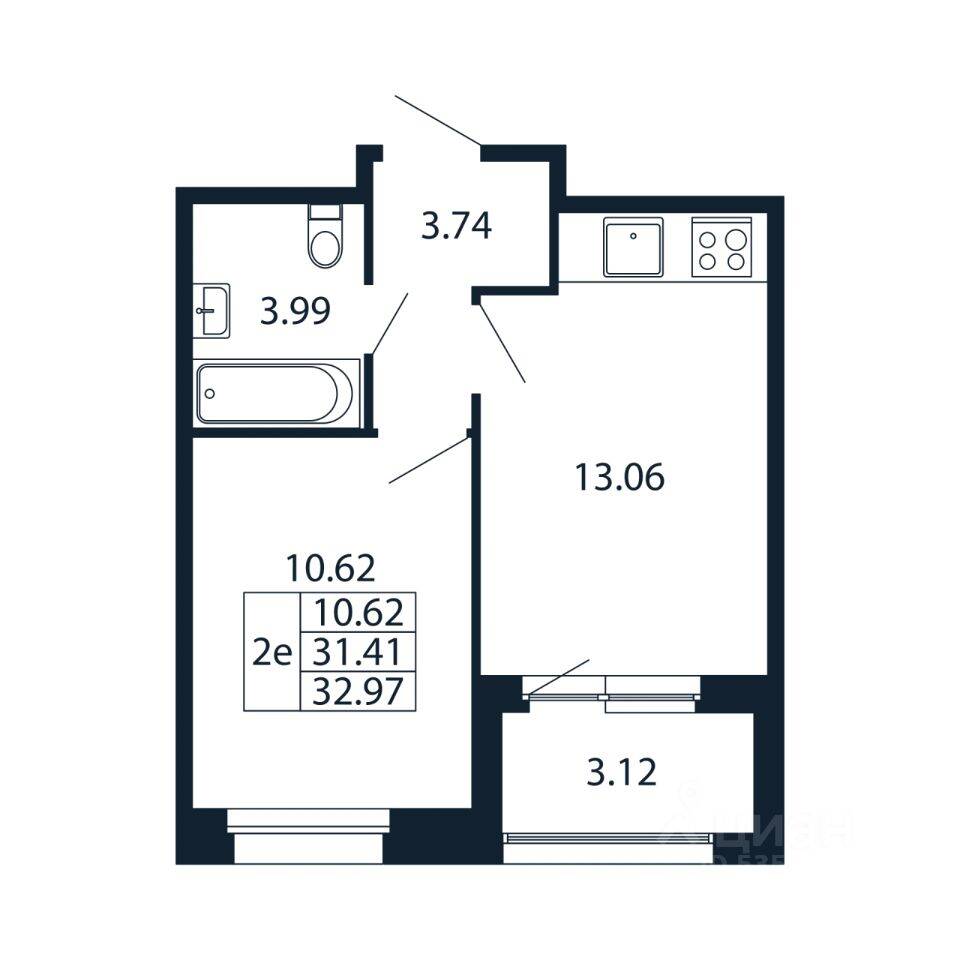 2-комн. квартира, 32,46 м², в ЖК Полис Новоселье
