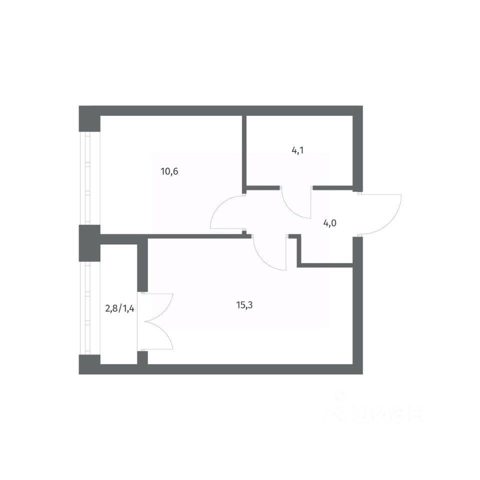 Планировка 1 комнатной квартиры, 35.4 м², в «NEWПИТЕР»