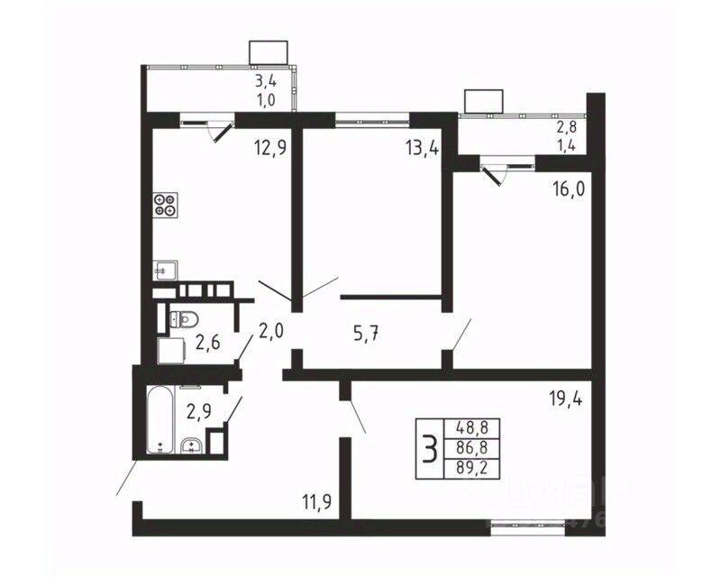 3-комн. квартира, 89,2 м², в ЖК «Пироговская Ривьера»