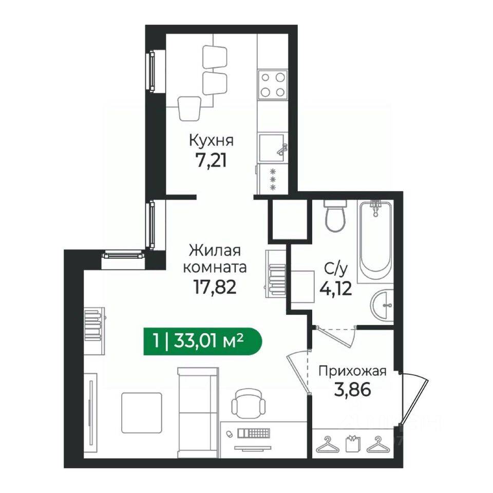 1-комн. квартира, 33,01 м², в ЖК Sertolovo Park