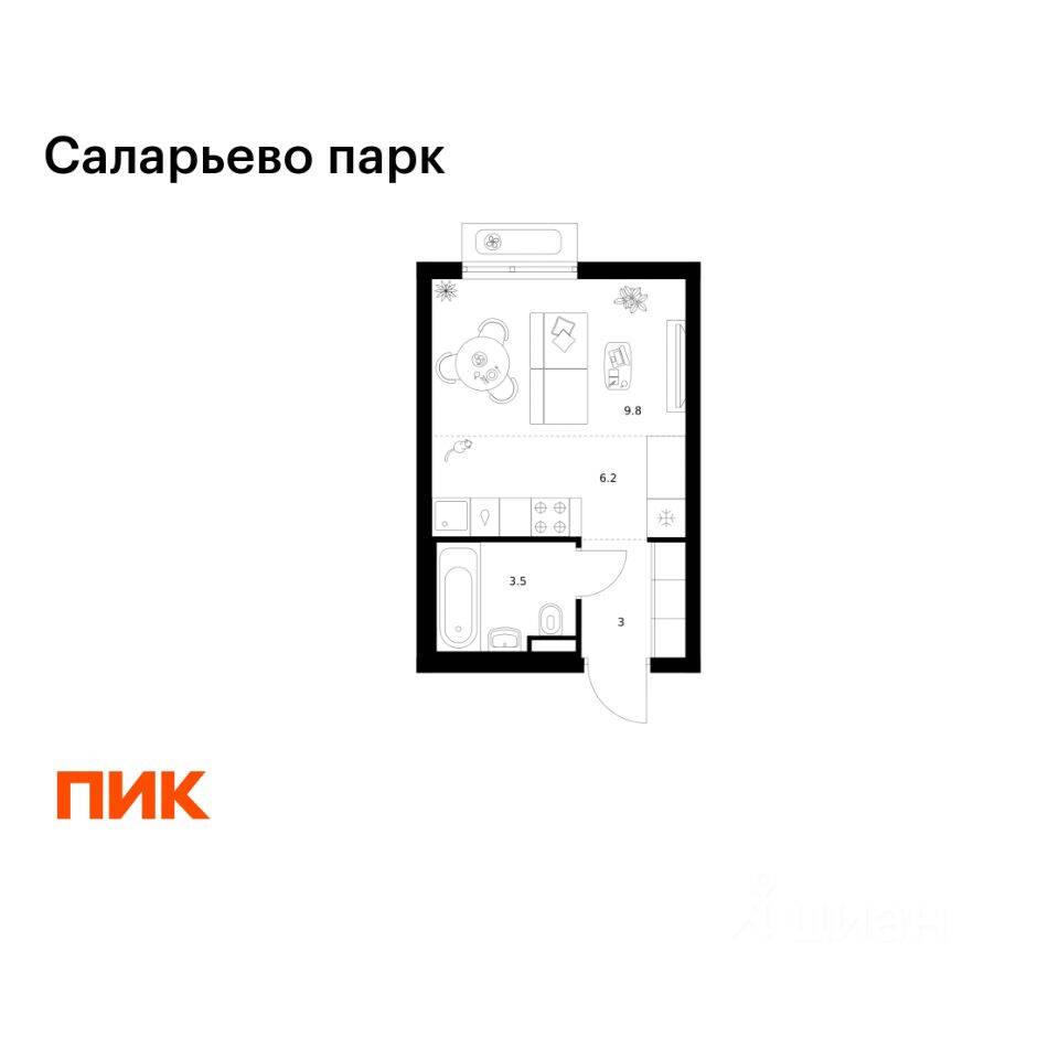 Квартира-студия, 22,5 м², в ЖК «Саларьево парк»