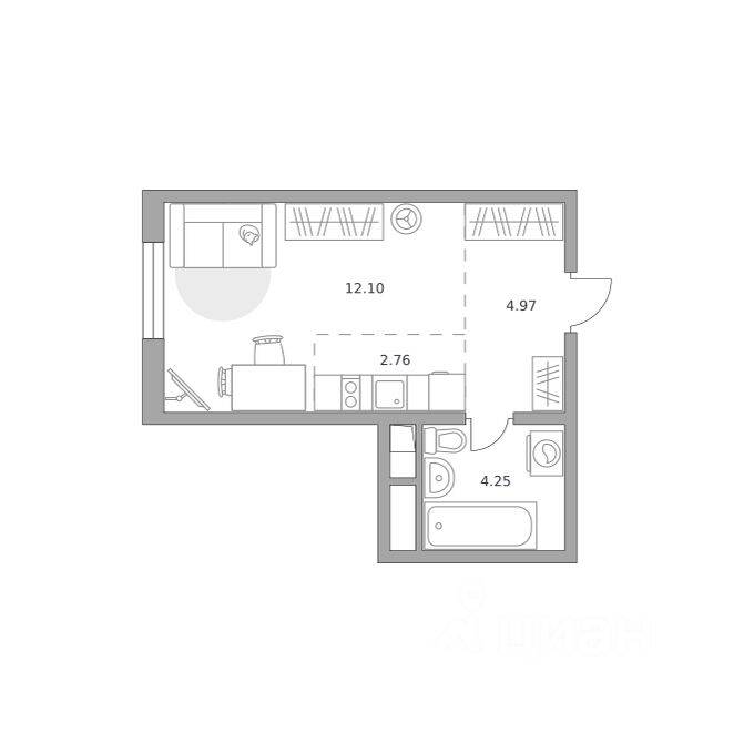 Квартира-студия, 24,08 м², в ЖК Аникеевский