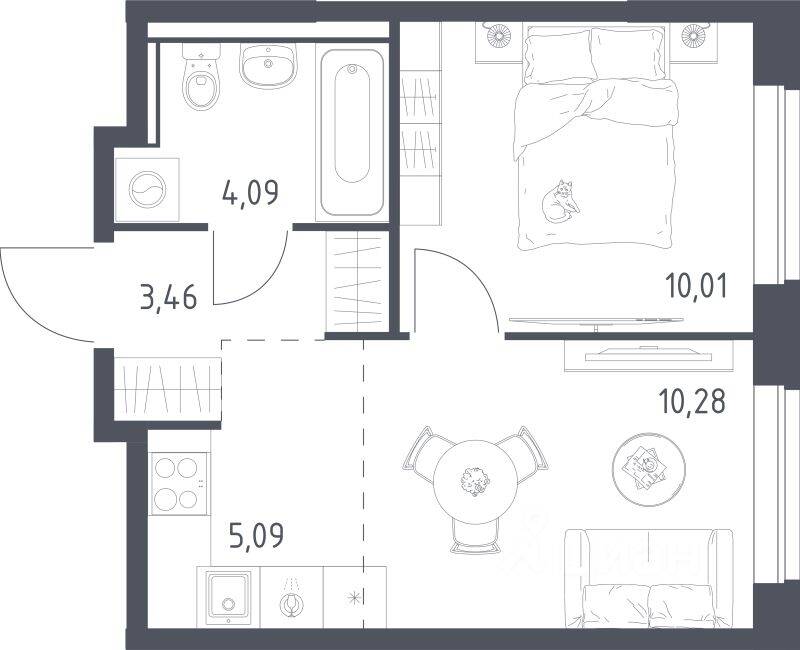 2-комн. квартира, 32,93 м², в ЖК Егорово Парк