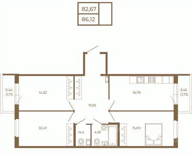 3-комн. квартира, 86,12 м², в Малоэтажный ЖК Новая история
