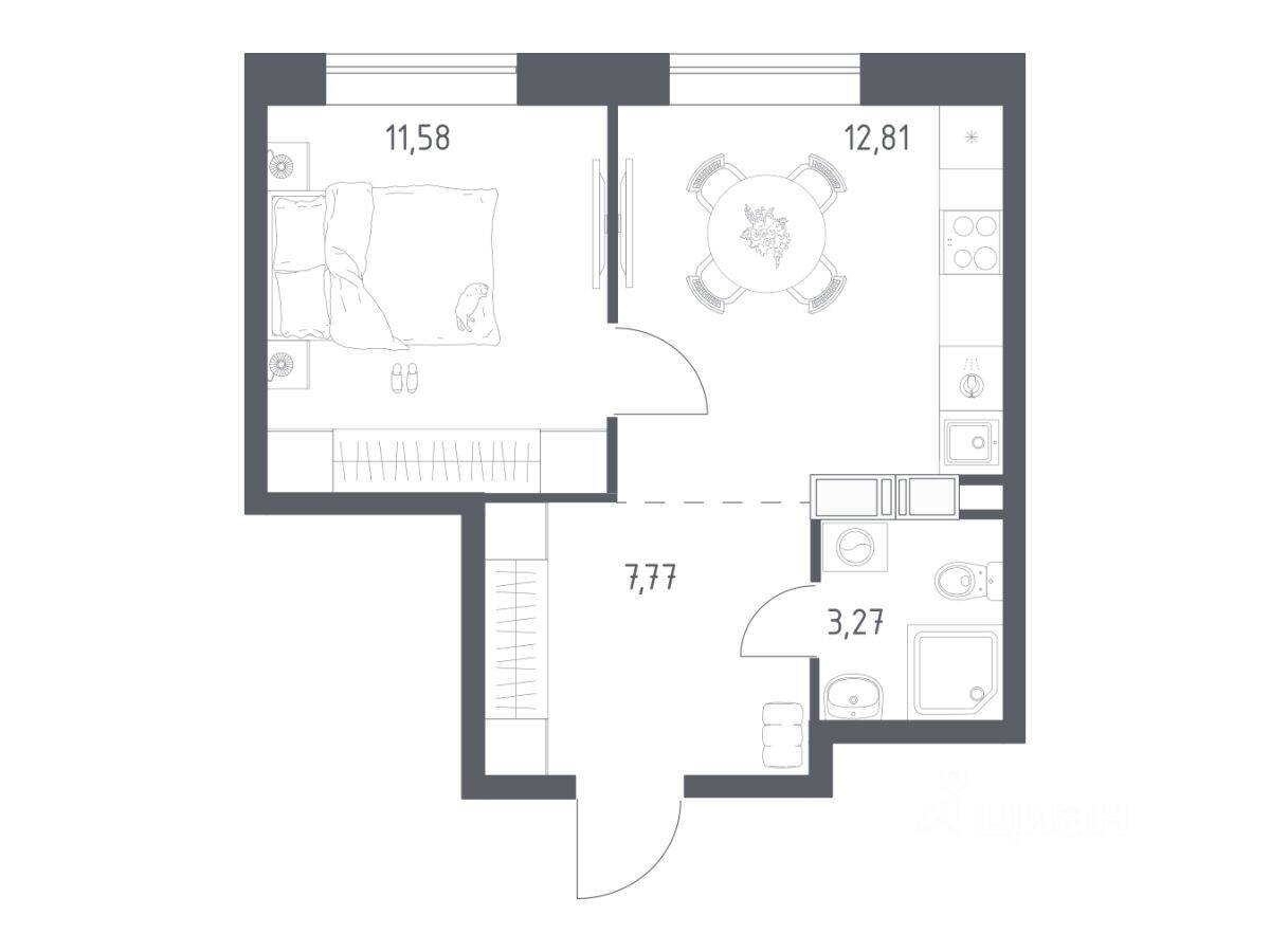 1-комн. квартира, 35,43 м², в ЖК Цветочные поляны Экопарк