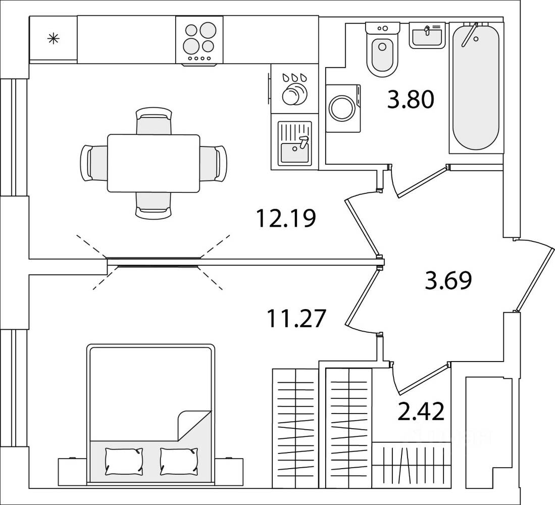 1-комн. квартира, 33,37 м², в ЖК Кинопарк