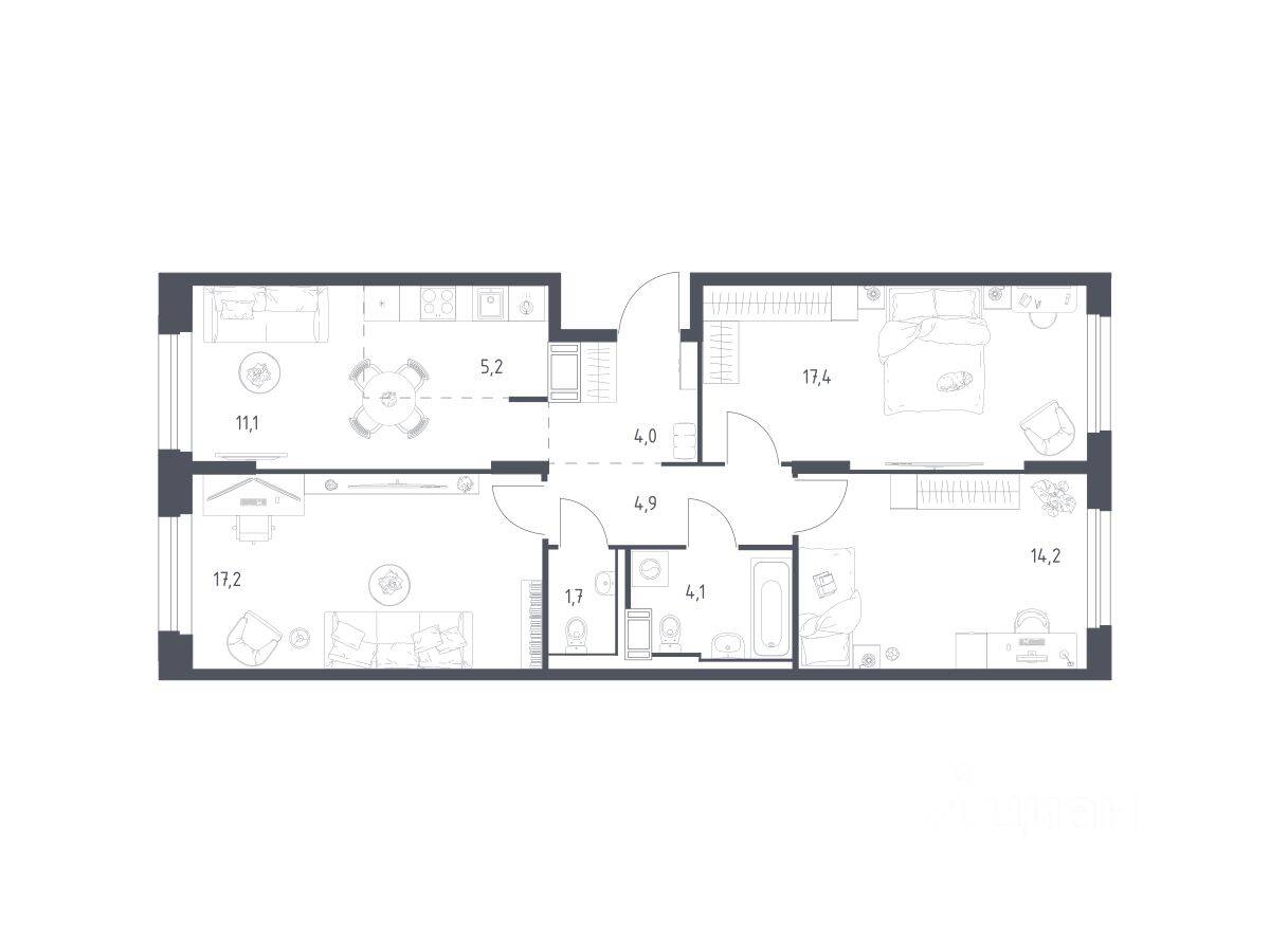 3-комн. квартира, 79,3 м², в ЖК Мытищи Парк