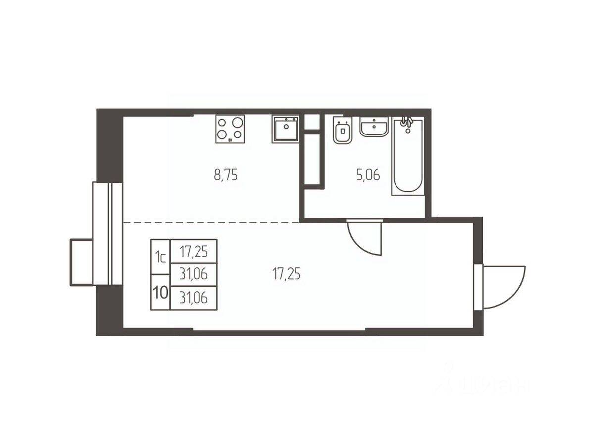 Квартира-студия, 31,1 м², в ЖК Новая Ивантеевка
