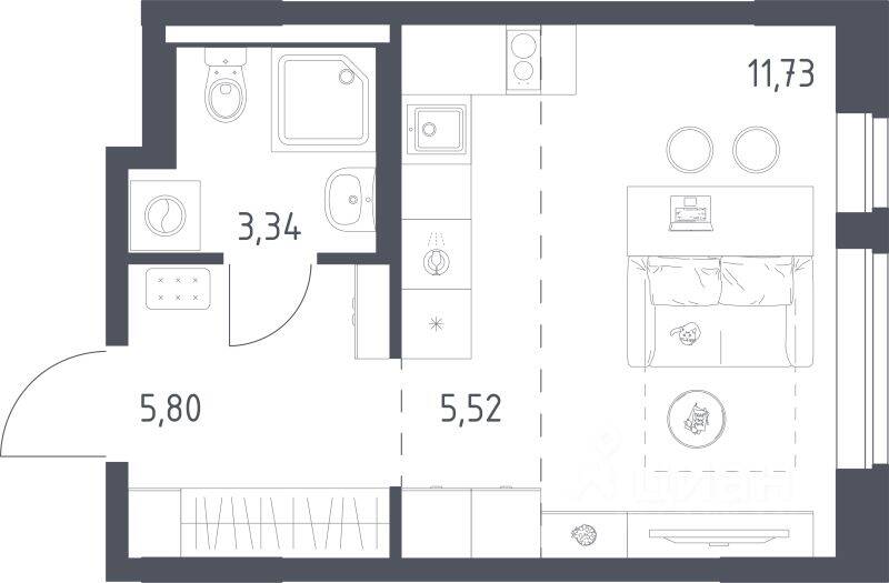 Квартира-студия, 26,39 м², в ЖК Новое Видное