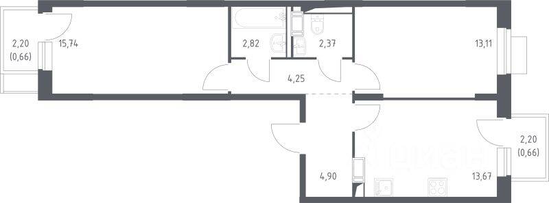 2-комн. квартира, 58,18 м², в ЖК Пятницкие Луга